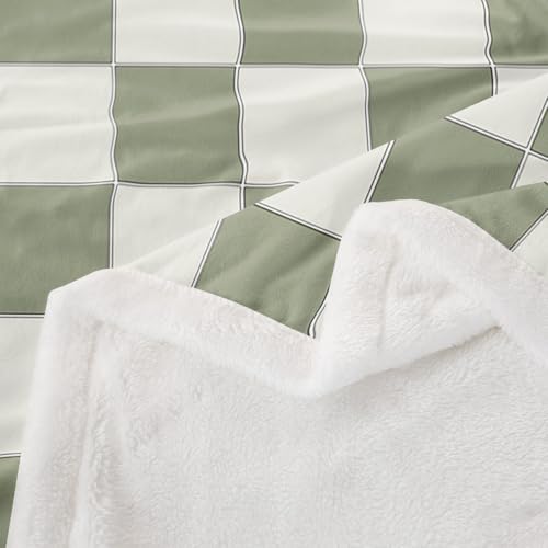 Image of Erosebridal Plaid Throw Blanket 40 inchX50 inch Beige Sage Green Checkerboard Sherpa Blanket Geometric Checkered Fleece Bed Blanket for Kids Boys Girls, Aesthetic Grid Flannel Blanket
