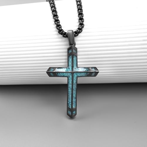 Turquoise Cross Necklace 925 Sterling Silver Cross Necklace for Men Christian Jewelry Gifts for Men2