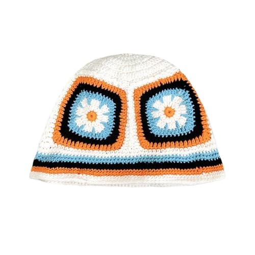 Crochet Bucket Hat Women Summer Handmade Knit Beanies Panama Cap Beach Hat, blanc, M