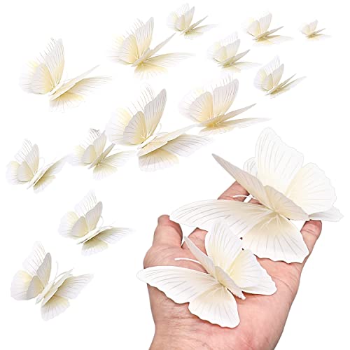 Etiqueta engomada de la pared de la mariposa de 12 pedazos, mariposa magnética 3D de dos capas, etiquetas de la pared de la mariposa de la simulación para el hogar, la cocina, el jardín (Blanco) Cover
