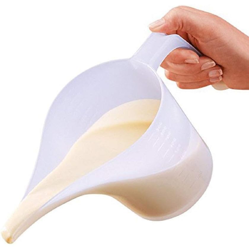 Image of Smello's Pouring Jug, Measuring Jug, Long Spout Funnel Pitcher Multi Purpose, Cake, Soap Making Jug (max 900ml 1000ml Capacity) Microwave Safe (Plastic) (JUG 102)