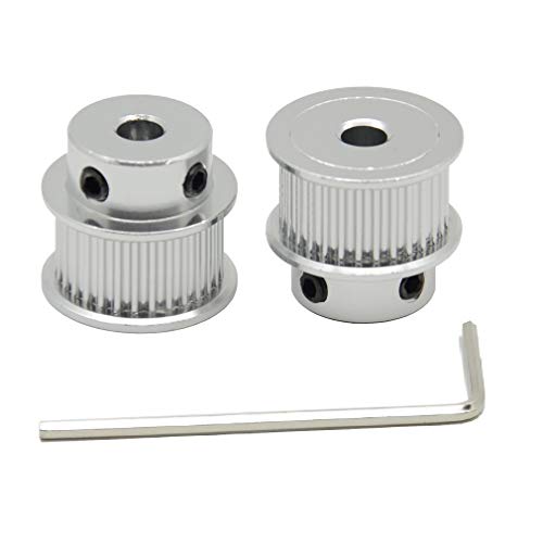 ReliaBot 2PCs Aluminum 2GT Timing Pulley 30 Teeth Bore 5mm for 3D Printer 10mm Width 2GT Timing Belt