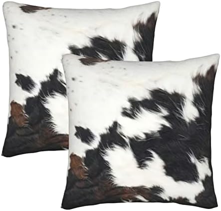 EAGSTS (Not Real Cowhide)Set of 2 Western Cow Print Pillow Covers, 18x18 Inch Christmas Animal Cowhide Skin Pattern Print Throw Pillow Covers for Rustic Country Dorm Home Ranch Decor Gifts Pillow Case