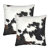 EAGSTS (Not Real Cowhide)Set of 2 Western Cow Print Pillow Covers, 18x18 Inch Christmas Animal Cowhi