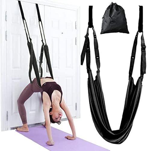 Yoga Stretching Strap, Adjustable Height Leg Stretcher Waist Back Stretch Band Aerial Yoga, Anti-Gravity Inversion Exercises Door Flexibility Tensile Trainer for Rehab Pilates Dance Splits (Black)