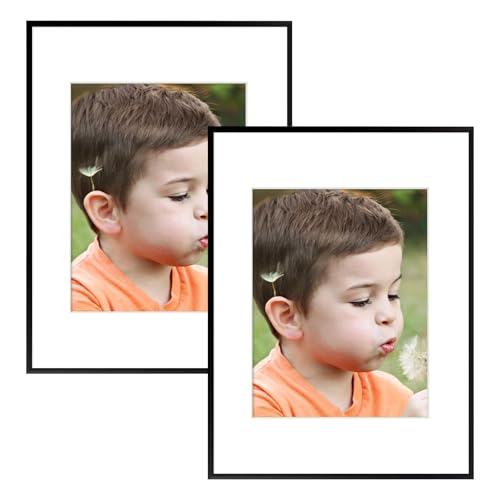 Frametory 2 Pack 12x16 Aluminum Frame with Mat for 8.5x11 Photo, Black