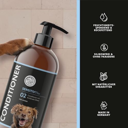 Annimally Sensitiv Plus Conditioner - Natürliche pflegende SpüLung für Sensible Hunde & Welpen, Seidiges Fell mit Sheabutter, ph-neutral, ohne Silikone, Parabene & künstliche Duftstoffe - 500 ml