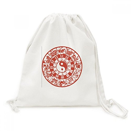 Sac à dos cordon en toile zodiaque yin-yang chinois pour voyage