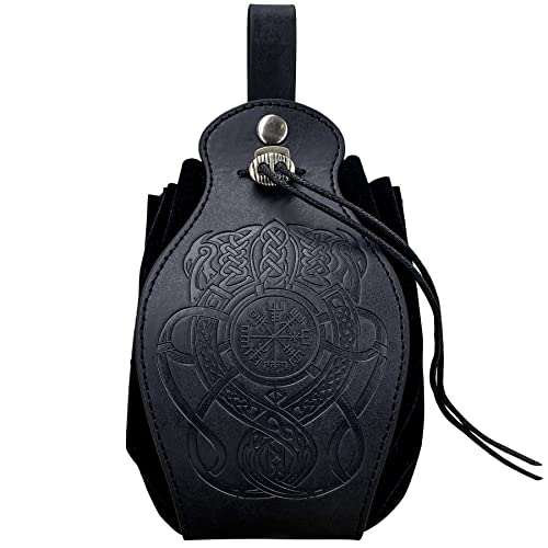 Medieval Viking Belt Pouch Black Faux Leather Belt Bag Retro Portable Drawstring Purse Renaissance Dice Bag for LARP Ren Faire - Image 2