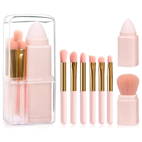 8 Piezas Set de Brochas de Maquillaje, portátil Pinceles de Maquillaje para polvos, colorete, correctores, ojos, viajes, brochas de maquillaje pequeñas multifuncionales con estuche (naranja)