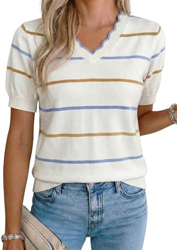 Dokotoo Womens Summer Short Sleeve Knit Tops 2026 Spring Trendy C...