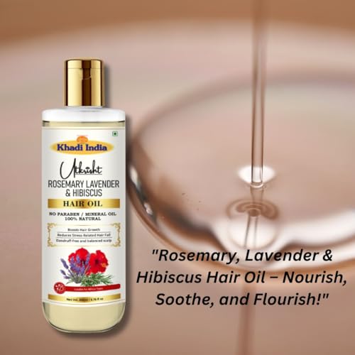 Image of Khadi Rosemary Lavender & Hibiscus Hair Oil 200ml | For Hair Growth, Dry & Frizzy Hair | Non Sticky, Paraben & Mineral Oil Free | For All Hair Types | Daily Use for Men & Women