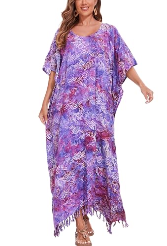 Image of Beautybatik Women Hand Blocked Batik Rayon Caftan Kaftan Bali Loungewear Maxi Plus Size Long Dress XL to 4X
