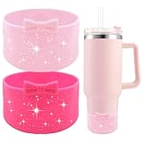 Hpebl 2PCS Bows Silicone Water Bottle Boot for Stanley Cup Accessories Protective Sleeve for Water Bottle, Cover Boots for Stanley 40 30 oz with Handle Glitter Rose Pink