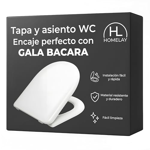 HOMELAY Tapa compatible con WC GALA BACARA Blanca. Encaje Perfecto. Fácil Montaje. Bisagra de Acero Inox. Gran resistencia y anti-bacterias. Acabado liso y Brillante. Caída Libre. Fabricada en España