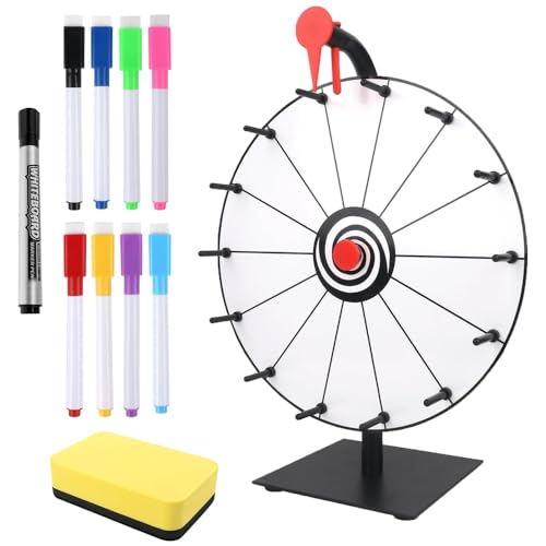 SKIKHN Rueda de la Fortuna, 30 cm Rueda de Premio con 14 Ranura,Ruedas de la Fortuna para Girar con Borrador y Rotulador,Juego de Ruedas de Ruleta,Plato Giratorio de Premio de Mesa para Carnaval