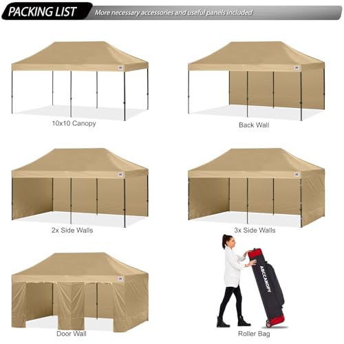 Image of ABCCANOPY Heavy Duty Easy Pop up Canopy Tent with Sidewalls 10x20,Beige