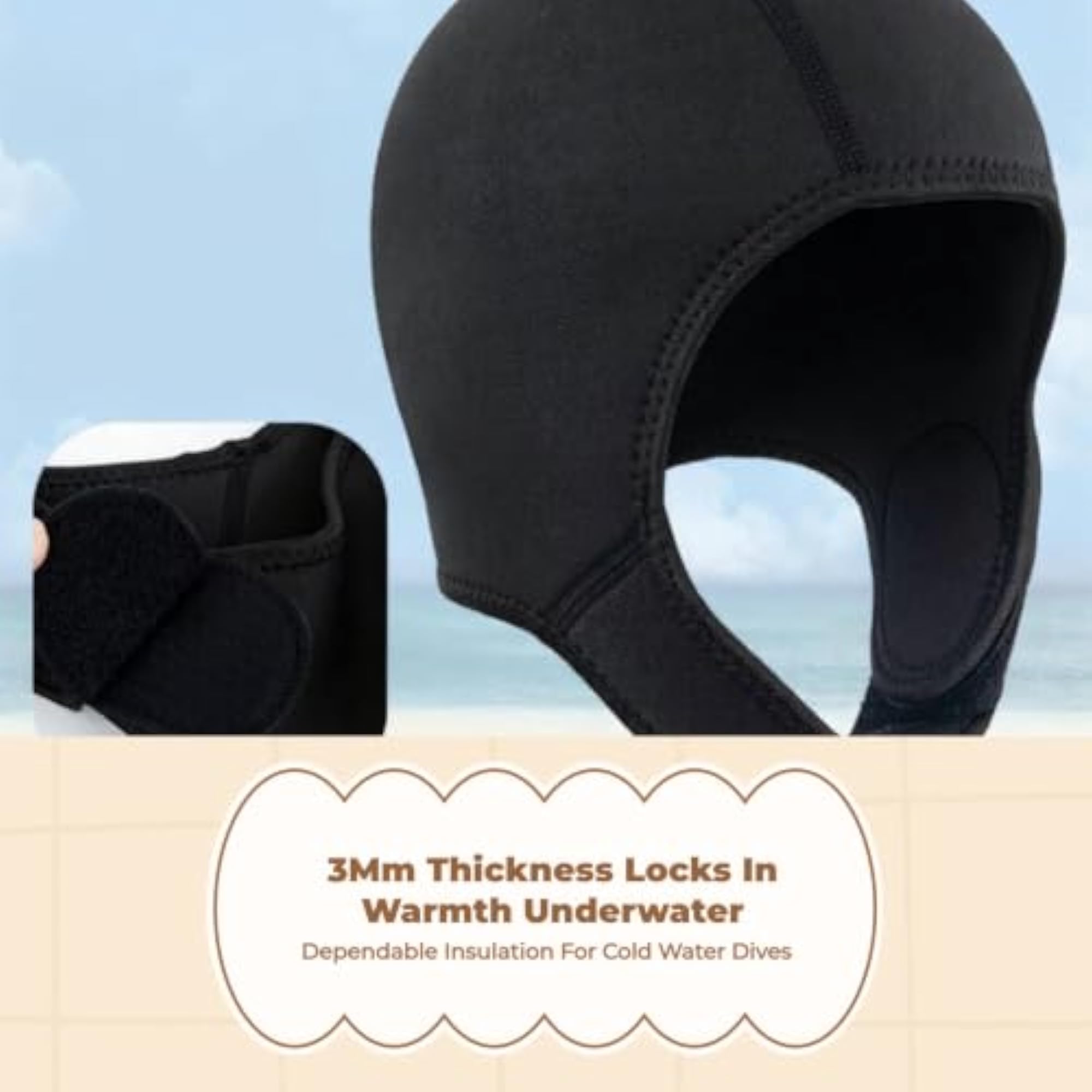 3mm Neoprene Wetsuit Cap, Thermal Aquatic Hat