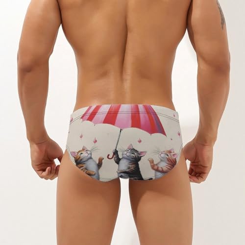 Cute Cats Dancing with Umbrella Men's Swim Briefs Sexy Bikini Swimsuit Beach Shorts Underwear Low Waist2