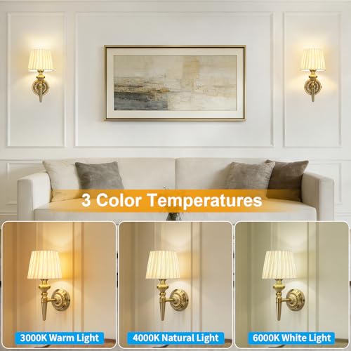 Image of Cordless Battery Powered Wall Sconce Vintage Set of 2, Wireless 6800mAh Rechargeable Battery Antique Small Wall Lamp for Wall Painting, Living Room, Bedroom, Hallway, Touch Type & Remote, Timer(Gold)