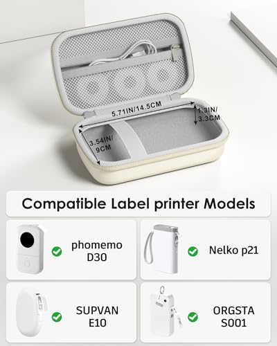 Image of ProCase Label Maker Case Compatible with Nelko P21, Phomemo D30 Label Printer, Compact Portable Bag for SUPVAN E10 /ORGSTA S001 Sticker Printer, Storage for Label Tape&Accessories (Case Only) -Beige