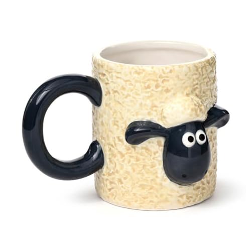 Puckator Shaun The Sheep Ceramic Shaped Mug - Funny Home Accessories - Cute Gifts for Girlfriend - Large Mugs for Men Women Hot Drinks - Cute Cups Presents - Secret Santa Gift - Cup Set