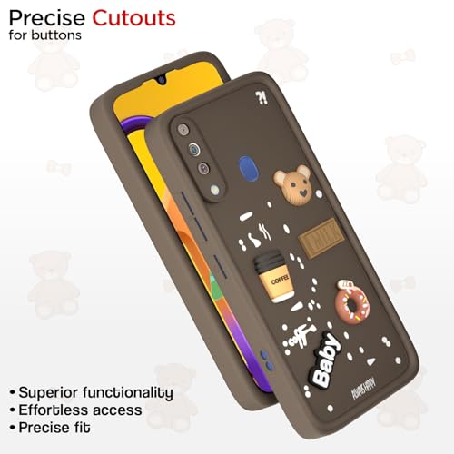 Image of Pikkme Back Cover for Samsung Galaxy M30 | 3D Bear Silicone Cute & Fun Coffee Cartoon | Full Body Protection Bumper Case (Brown)