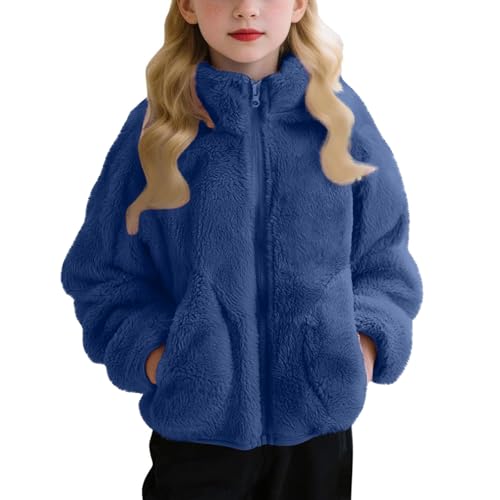 Abrigo de forro polar para niñas y niños, cuello alto, con cremallera, color sólido, afelpado, cálido, ropa de abrigo para adolescentes, otoño e invierno, ropa de abrigo mullida con bolsillo para 3-16
