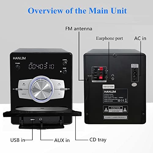 Micro Hifi Compact Component 30W RMS CD Player, FM Radio,Bluetooth Compatible,USB,AUX in,Remote Control,Headphone Jack Compatible with High Definition Sound Source