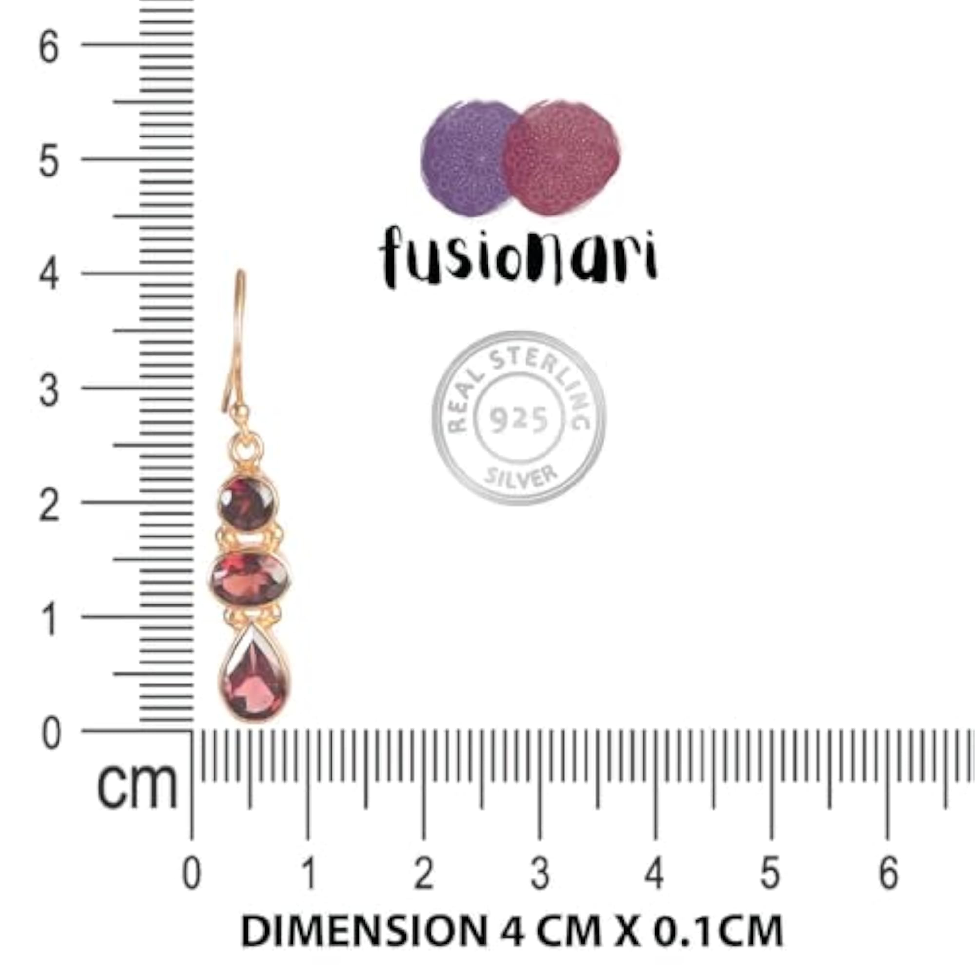 Women's 925 Sterling Silver Garnet Earrings, Red Gemstone