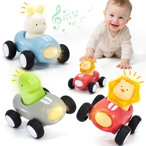 Image of hahaland Toy Cars for Toddlers 1-3 - Push and Go Cars Musical Light up Toys for 1 Year Old Boy Gifts, Friction Powered Car Toddler Toys for One Year Old Birthday Easter Baby Boy Girls Gifts, 3 PCS