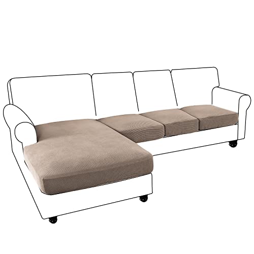 Elehealthy Funda para sofá seccional, 4 piezas, funda para sofá seccional en forma de L, protector elástico de muebles tanto para sofá seccional izquierdo como derecho (3 plazas + 1 chaise, caqui)