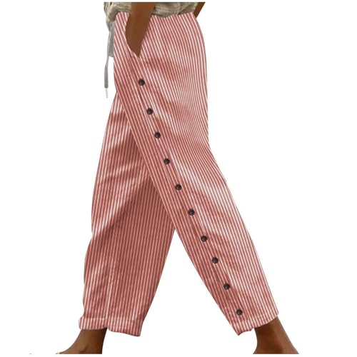 Womens Casual Pants, Striped High Waisted Wide Leg Trousers, Fashion Flattering Fit Breathable & Comfortable Pants