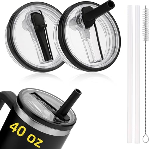 2 Pack Stanley Lid Replacement 40 oz for Stanley Quencher H2.0 Cup Accessories, Black, Flip Straw Leak Proof 40oz Tumbler Lid for Stanley, BPA-free Cup Top, Spill Proof Straw Cover for Stanley