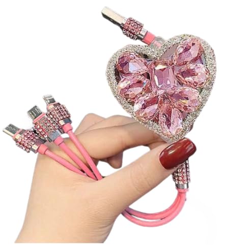 Three in one Fast Charging Data Cable car Cable, Mobile Phone Charging Cable, Pink (extendable 20CM-100CM)