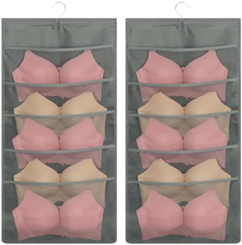 Lirex Closet Hanger Organizer with 10 Pockets, 1 Pack Foldable Underwear Hanging Organizer Bra Storage Oxford Cloth Universal Fit Closet Space Saver for Family Bedroom