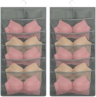 Lirex Closet Hanger Organizer with 10 Pockets, 1 Pack Foldable Underwear Hanging Organizer Bra Storage Oxford Cloth Universal Fit Closet Space Saver for Family Bedroom