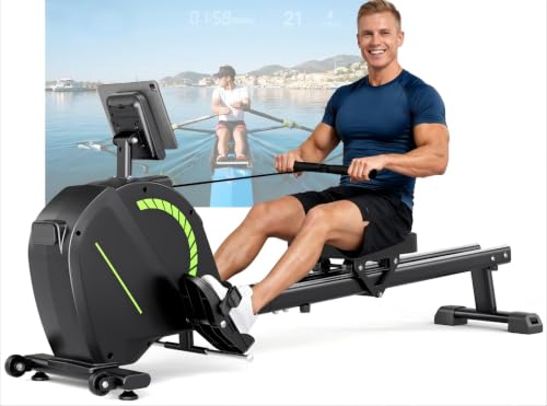 Dripex Magnetic Rowing Machine Rowing Machines for Home 16 Levels Quiet Rower Foldable Rowing Machine Dual Rails 130kg Capacity Bluetooth LCD Full Body Workout Indoor Rower for Small Spaces UK
