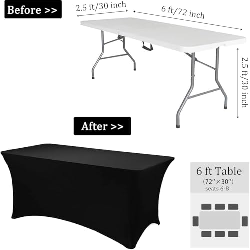 Image of 2 Pack 6FT Spandex Table Covers Washable Wrinkle Resistant Stretch Table Cloth for Folding Table Wedding Party Birthday Banquet Bar Events(Black)