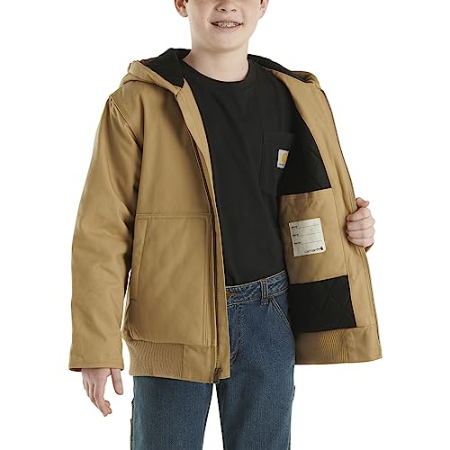 Image of Carhartt Boys' Flannel-Lined Hooded Canvas Insulated Zip-Up Jacket