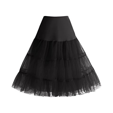 Bbonlinedress Black Crinoline Plus Size Petticoats for Women Underskirt 1950s Vintage skirts Half Slips Black XL Cover
