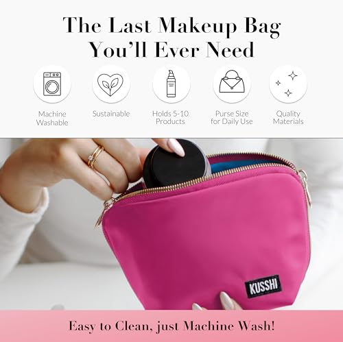 KUSSHI Washable Travel Makeup & Cosmetic Bag - Brush Organizer Sold Separately (Everyday, Pink/Teal)2