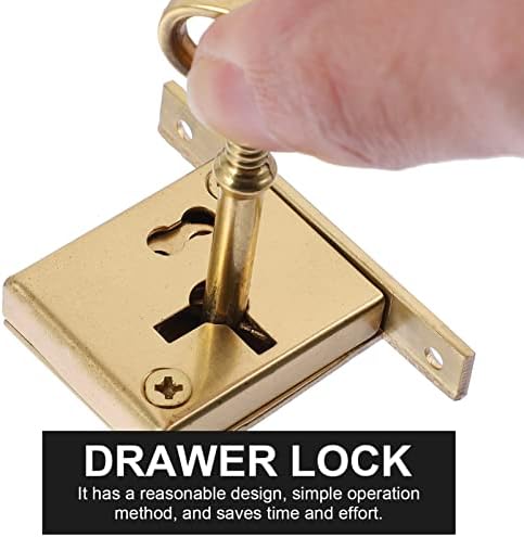 VILLCASE Vintage Square Latch Locks Cabinet Drawer Lock Set Brass Furniture Lock Retro Desk Drawer Lock Furniture Door Hardware (Golden)