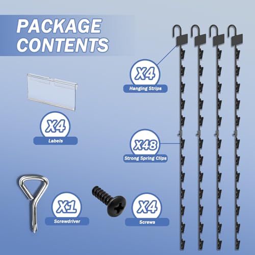 Hanging Chip Clip Strips for Merchandising with Hooks, 32 inch Chip Display Rack Stand 48 Clips Potato Chip Bag Holder with Label Headers Metal Retail Display Rack for Snack Candy 4 Pcs Black by Ngdiluxury - Image 6
