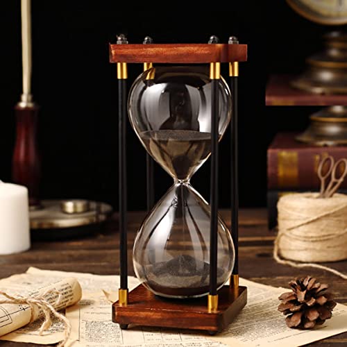 JINYISI Reloj de arena de 60 minutos, reloj de arena de arena, temporizador de reloj de arena, marco de madera negro, temporizador de arena decorativo, para oficina, cocina, decoración del hogar