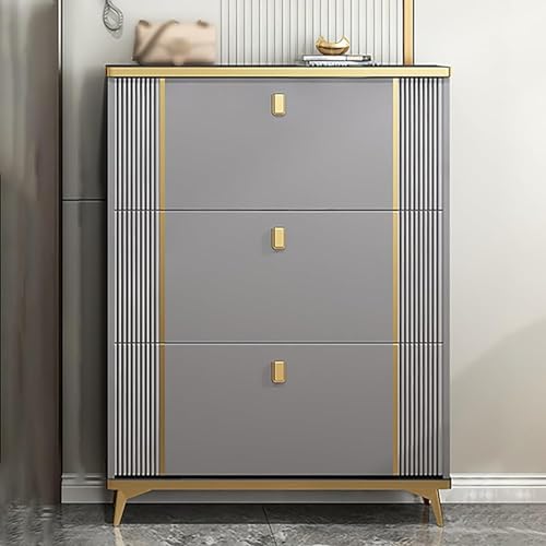 YJKKZQLB Zapatero Ultrafino Moderno para Entrada, Dormitorio, Sala de Estar, Zapatero Oculto con Cubo basculante Independiente, 50 x 17 x 120 cm, Color Gris Dorado