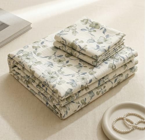 Image of VAS COLLECTIONS King Size Bedsheet Set Cloud Cotton 270x240 cm | Soft Breathable Flat Bed Sheet with 2 Pillow Covers |Floral Printed Bedsheet for King Bed | Durable Bedding Set, Sage Green