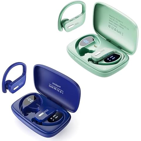 occiam Wireless Earbuds Bluetooth Headphones 48H Play Back Earphones in Ear Waterproof with Microphone Blue and Green Cover