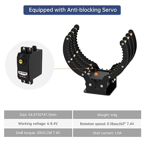 Image of Robotic Claw Full Metal Wave Edge Clamp Robot Hand Gripper Grabber, 1LB Max Grab Weight & 0-9in Open Range High Torque Robotic Arm Replace Claw Robot DIY, Mechanical Claw with Servo