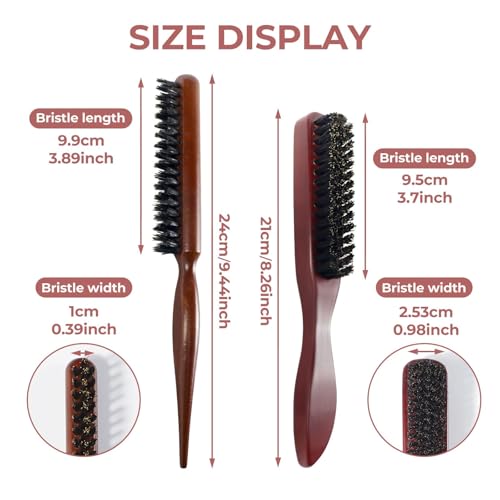 Qufiiry Sleek Bun Bürste, Wildschweinborsten Bürste, Teasing Hair Brush Boar Bristle Hair Brush Tail Comb, Haarbürsten mit Wildschweinborsten, Weiche Naturborsten, für Haar und Bart Styling
